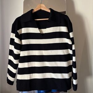 Talbots M Black & White Striped Women's Sweater with collar